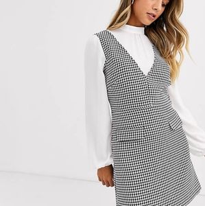 Miss Selfridge Houndstooth Pinafore Dress with Blouse Insert NWT